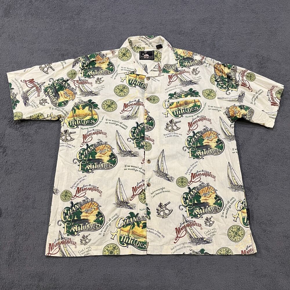 Jimmy Buffett's Margaritaville Cream Tropical Camp Button Up Shirt Men's Size XL